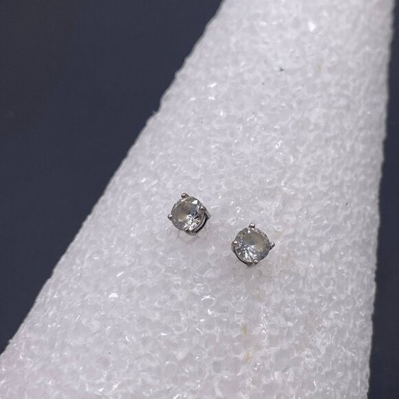 FAS 925 Sterling Silver Glass Round Stud Earrings Hoop Closure - Picture 2 of 9